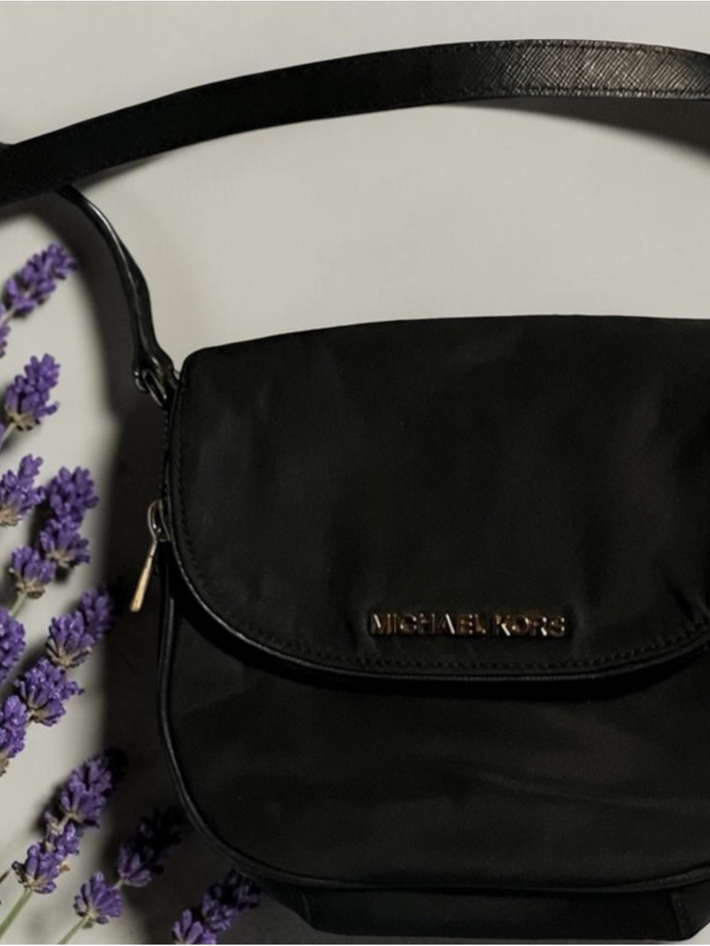 Michael Kors Black Crossbody Saddle Bag with Gold Hardware